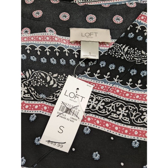 S SMALL New Ann taylor LOFT blouse Tunic Top floral flower multi red blue black - Picture 8 of 9